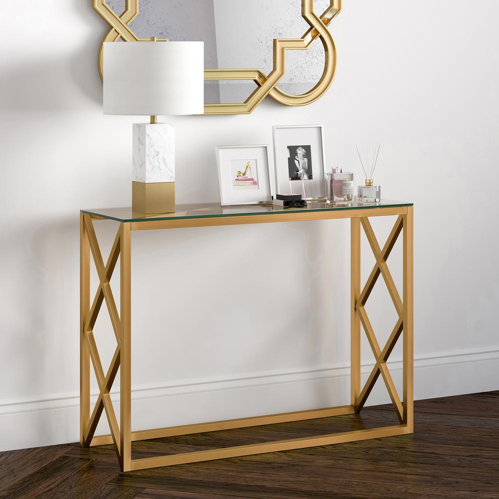 Dixon 42'' Wide Rectangular Console Table in Brass. Picture 3