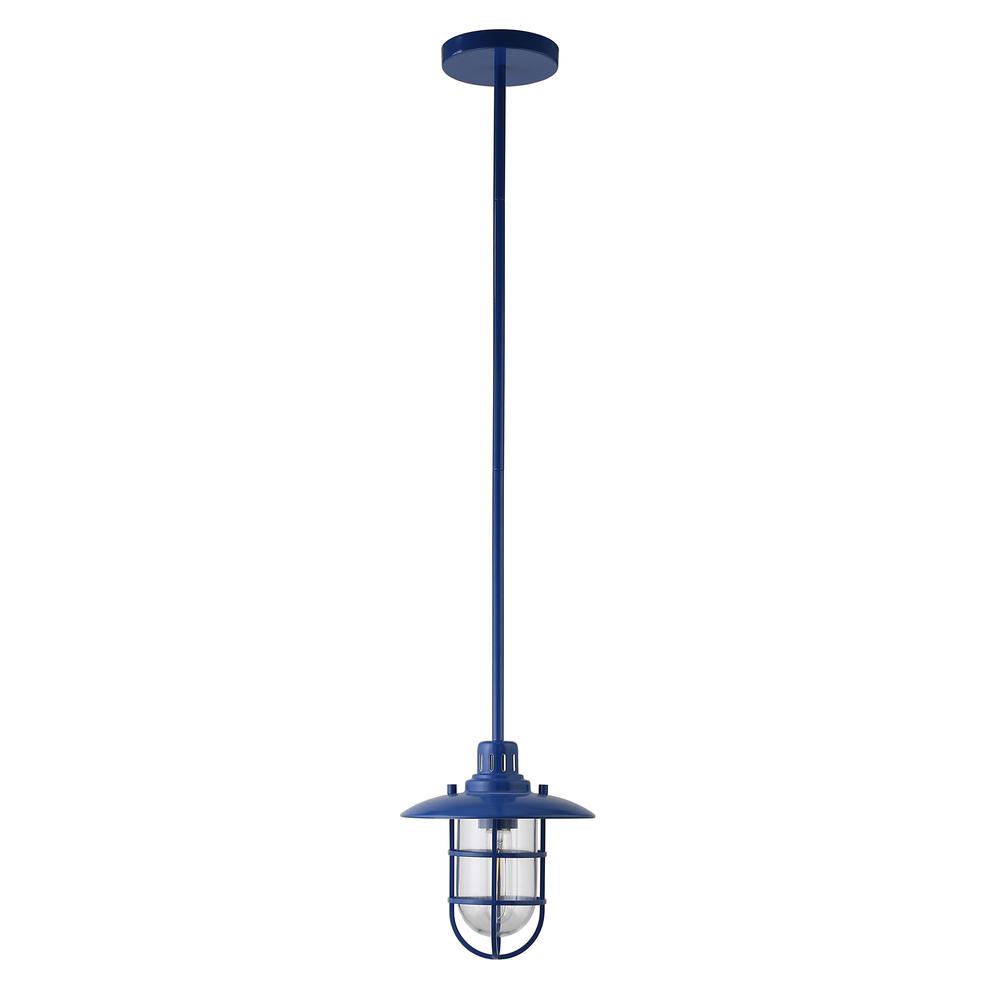 Bay 8.25" Wide Lantern Pendant with Glass/Metal Shade in Blue/Clear. Picture 1