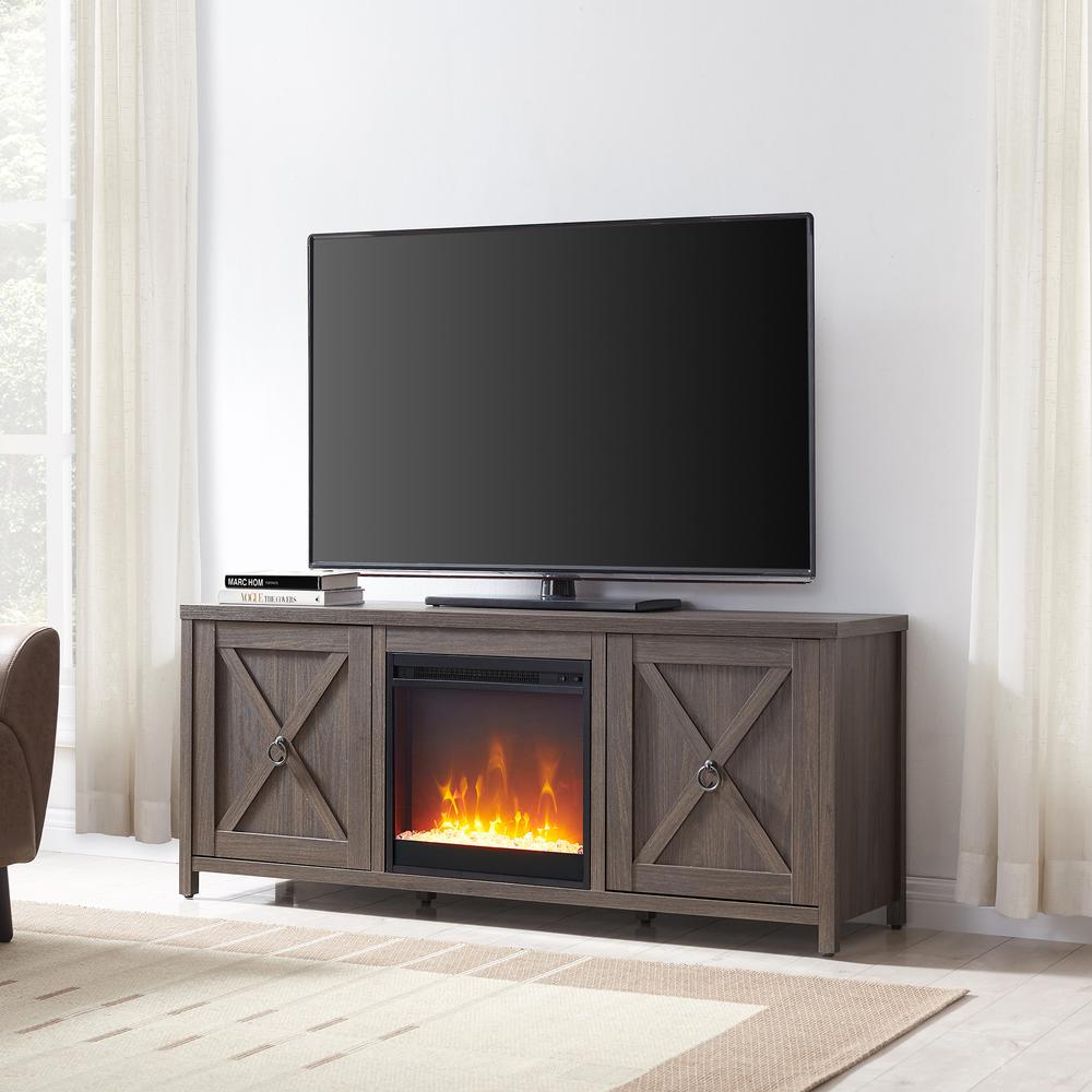 Granger Rectangular TV Stand with Crystal Fireplace for TV's up to 65" in Alder Brown. Picture 2