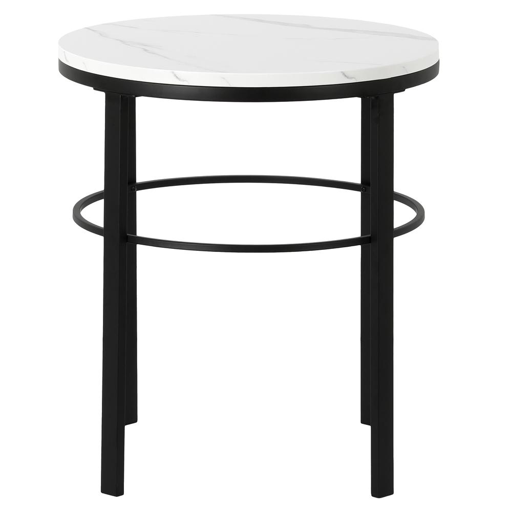 Gaia 20" Wide Round Side Table with Faux Marble Top in Blackened Bronze/Faux Marble. Picture 3