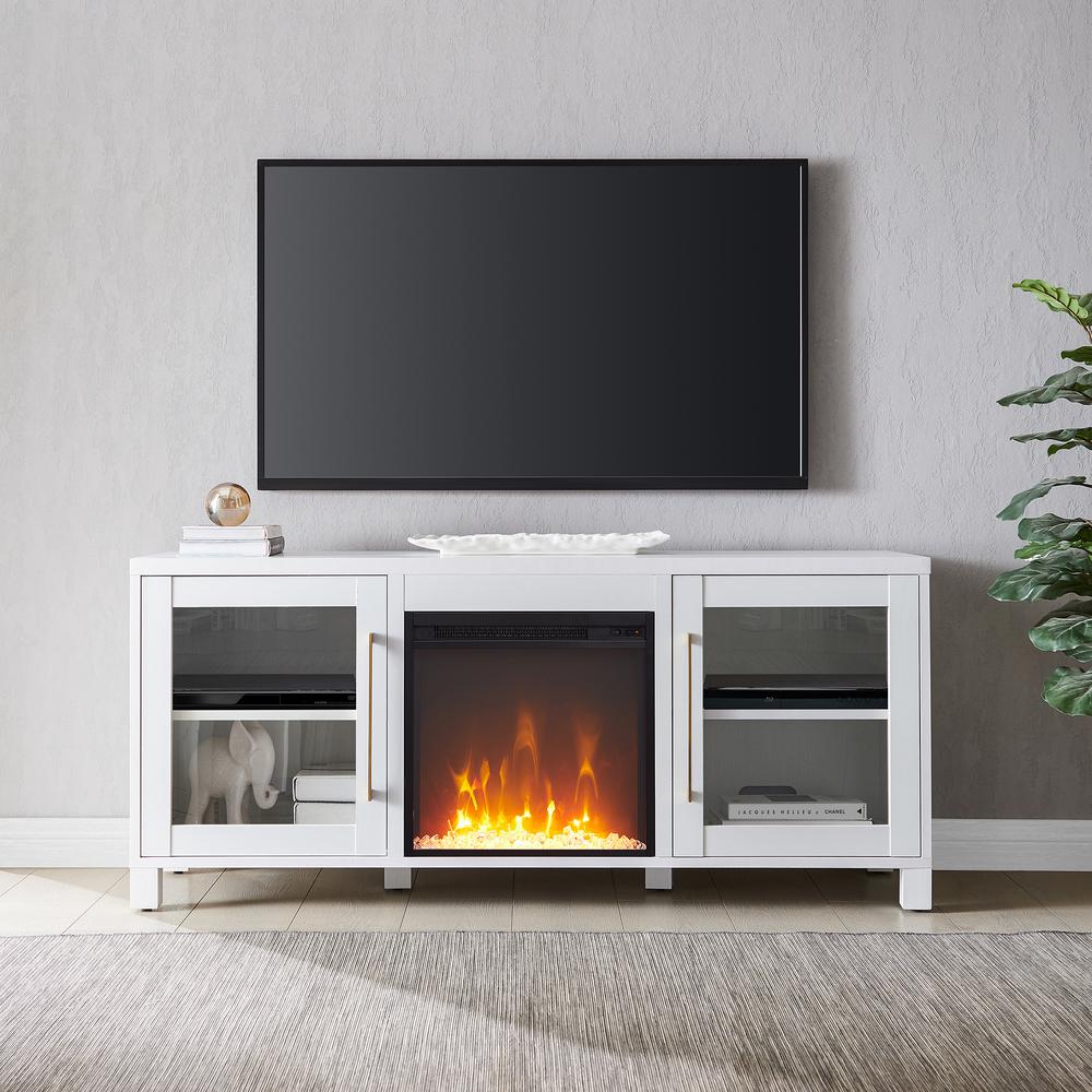 Quincy Rectangular TV Stand with Crystal Fireplace for TV's up to 65" in White. Picture 4