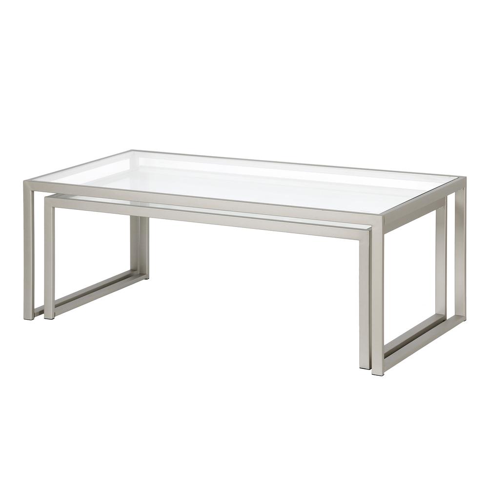 Rocco Rectangular Nested Coffee Table in Satin Nickel. Picture 3