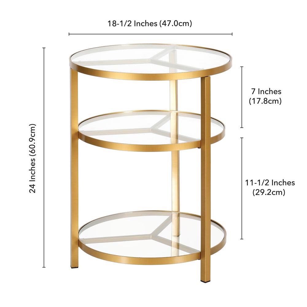 Helena 18.5'' Wide Round Side Table in Brass. Picture 5