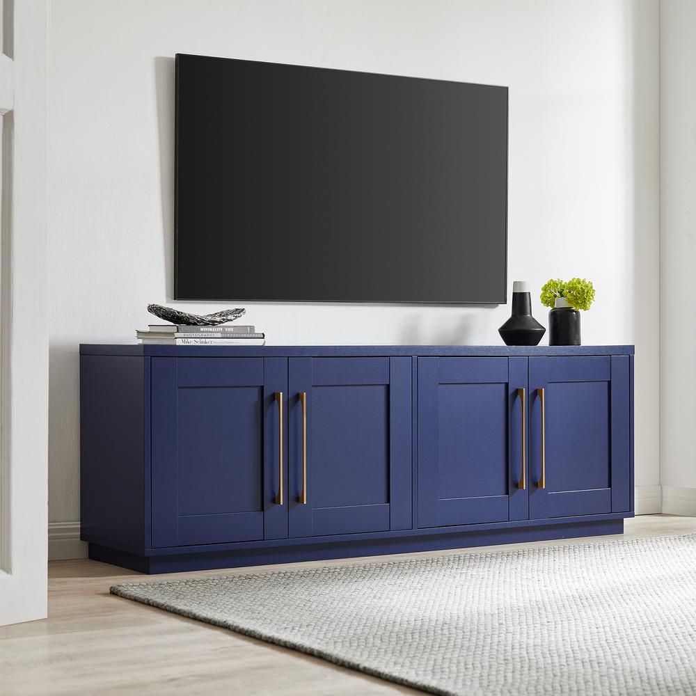 Tillman Rectangular TV Stand for TV's up to 75" in Dark Blue. Picture 4