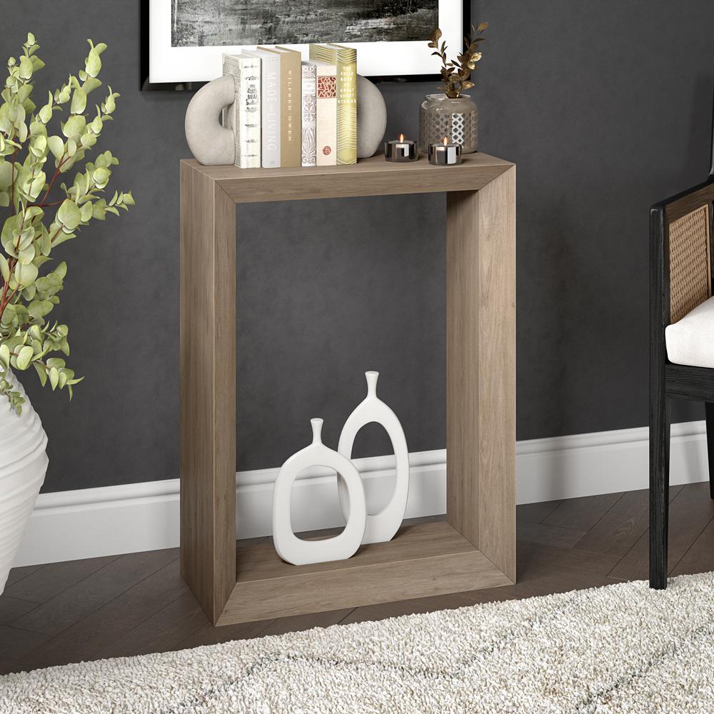 Osmond 22" Wide Rectangular Console Table in Antiqued Gray Oak. Picture 3