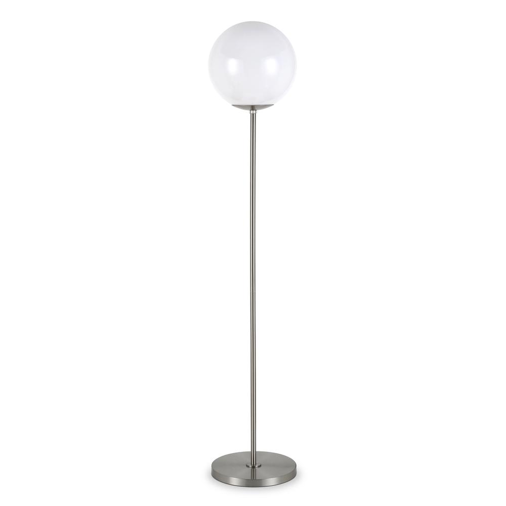 Theia Globe & Stem Floor Lamp with Plastic Shade in Brushed Nickel/White. Picture 1