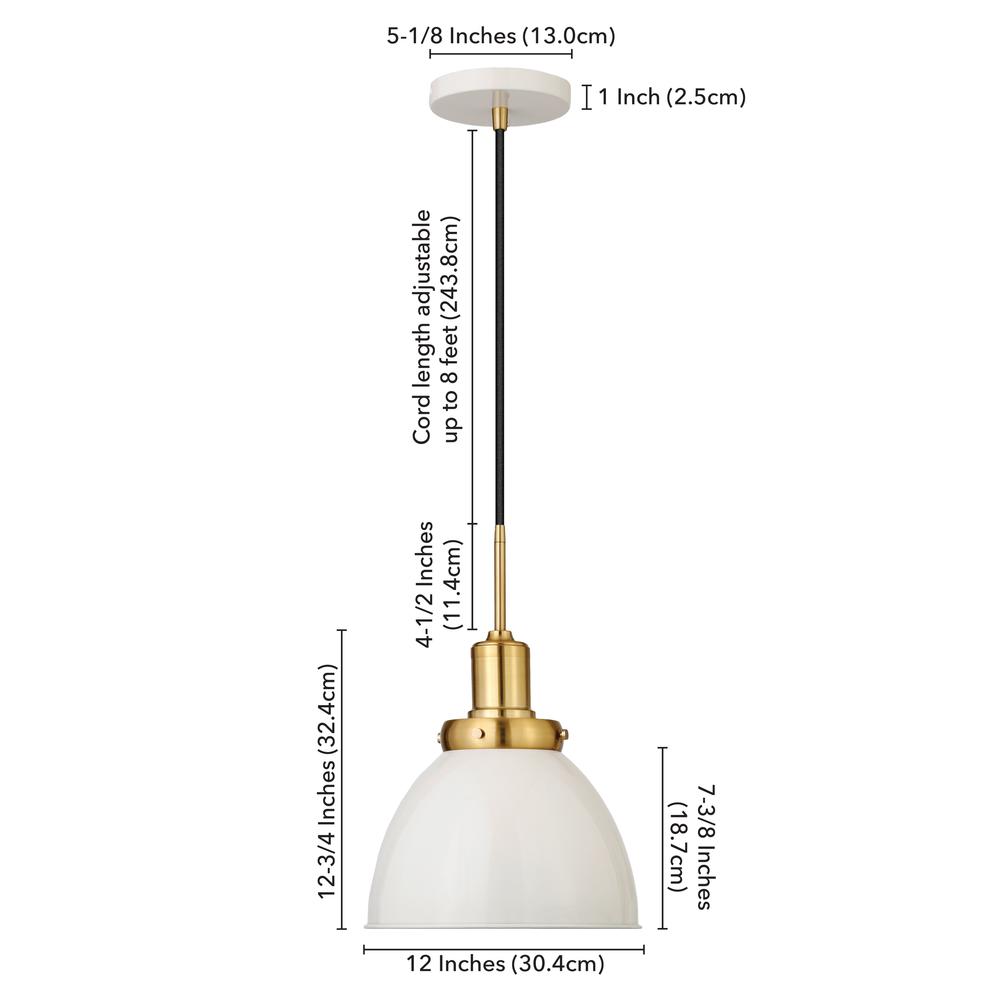 Madison 12" Wide Pendant with Metal Shade in Pearled White/Brass/Pearled White. Picture 5