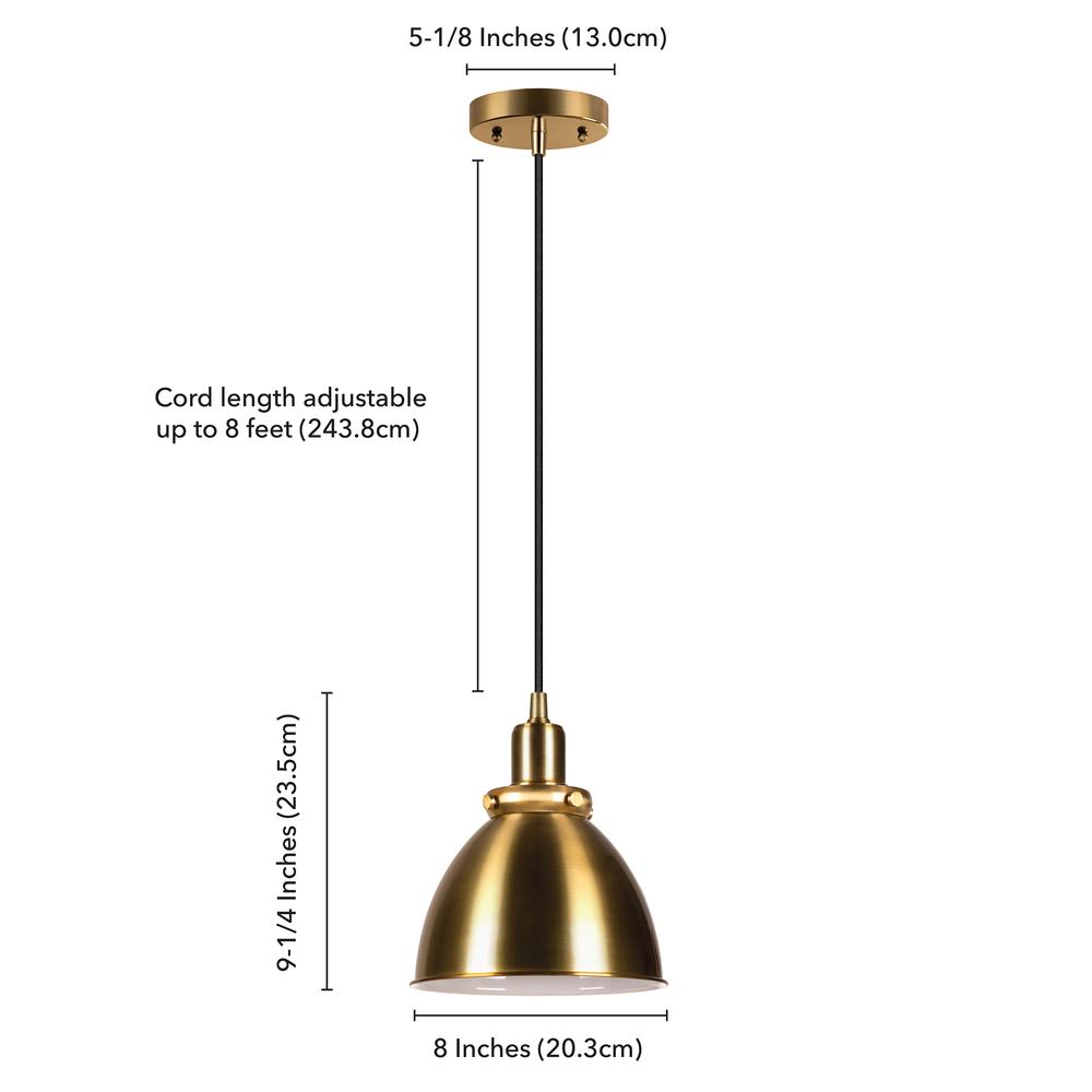 Madison 8" Wide Pendant with Metal Shade in Brass/Brass. Picture 5