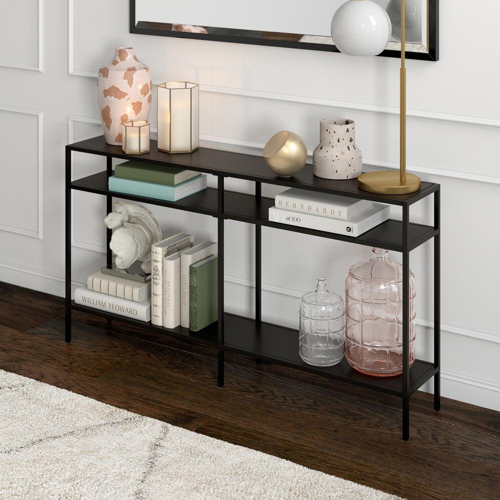 Sivil 55'' Wide Rectangular Console Table with Metal Shelves in Blackened Bronze. Picture 2