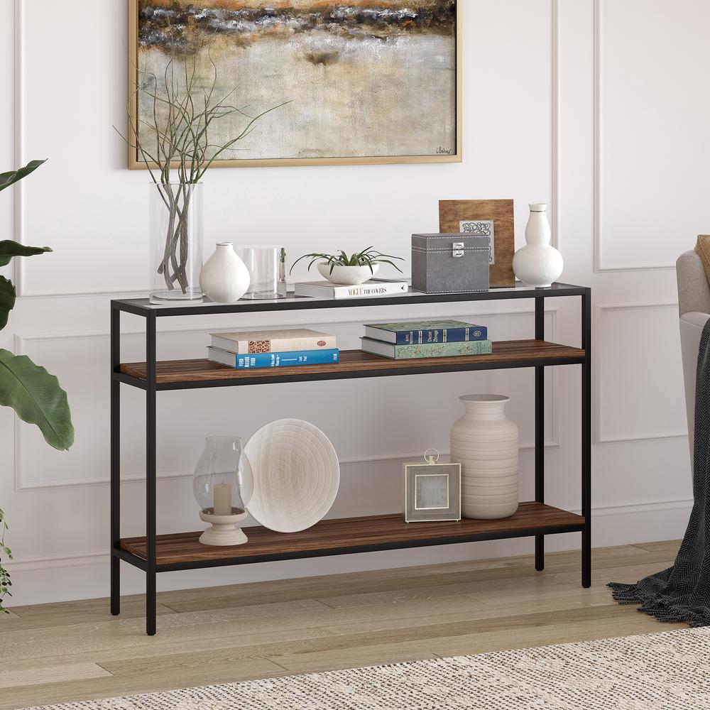 Felicia 47.6'' Wide Rectangular Console Table in Blackened Bronze/Walnut. Picture 2