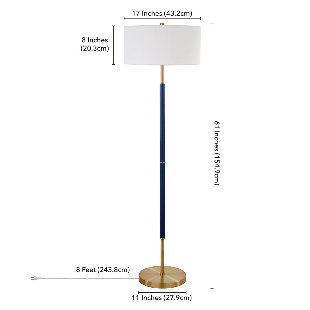 Simone 2-Light Floor Lamp with Fabric Shade in Blue/Brass /White. Picture 4