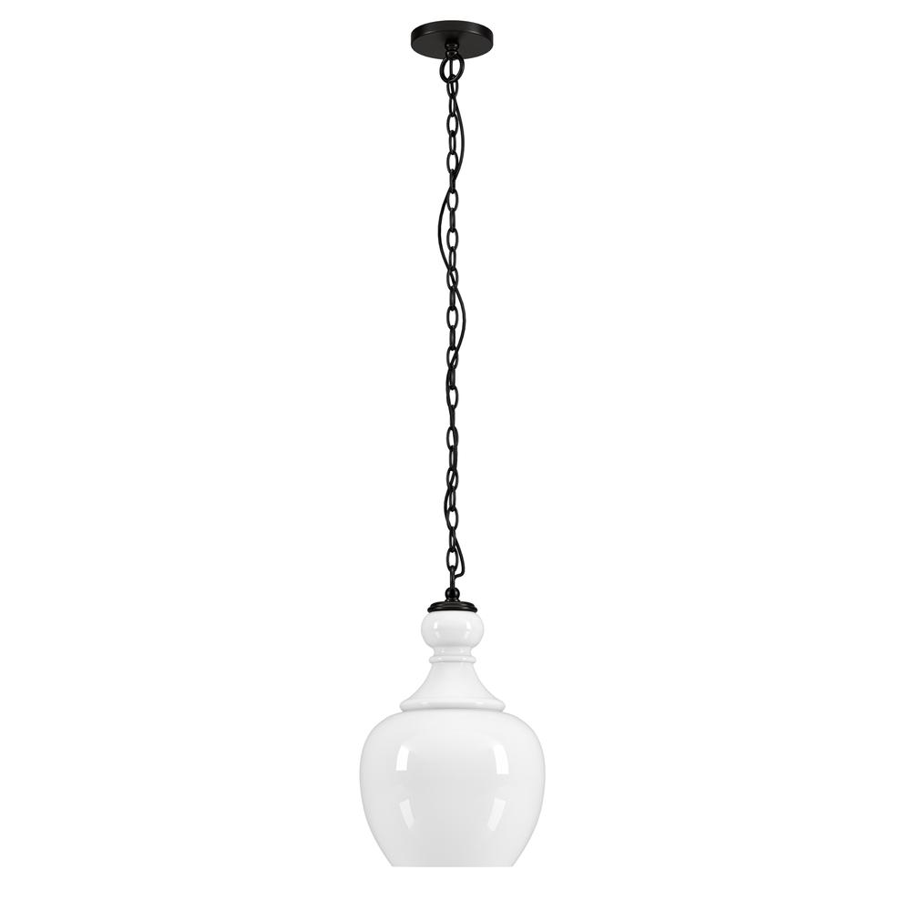 Verona 11" Wide Pendant with Glass Shade in Blackened Bronze/White Milk. Picture 1