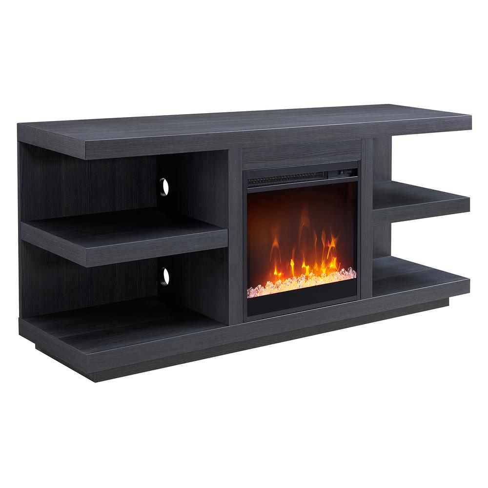 Maya Rectangular TV Stand with Crystal Fireplace for TV's up to 65" in Charcoal Gray. Picture 1
