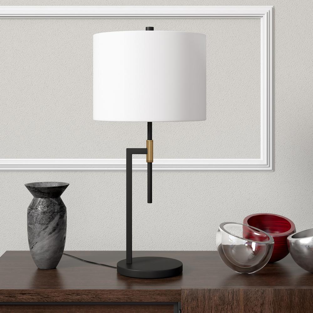 Nico 25" Tall Table Lamp with Fabric Shade in Matte Black/Brass. Picture 2