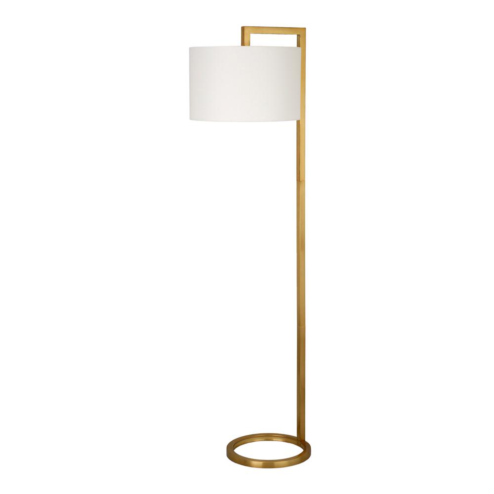 Grayson 64" Tall Floor Lamp with Fabric Shade in Brass/White. Picture 1