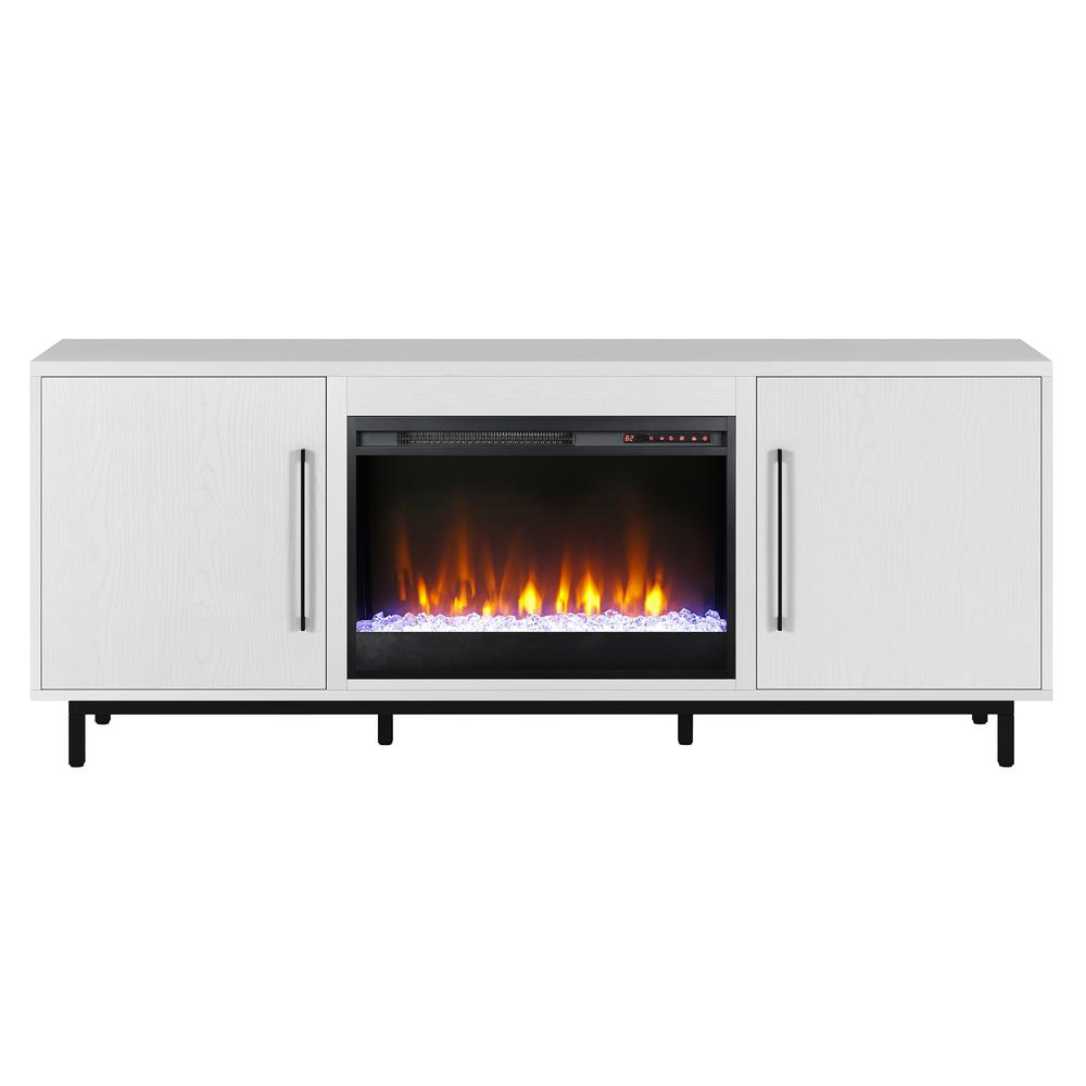Julian Rectangular TV Stand with Crystal Fireplace for TV's up to 80" in White. Picture 3