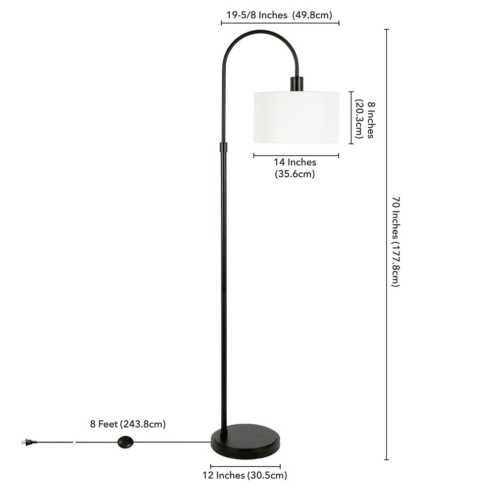 Veronica Arc Floor Lamp with Fabric Shade in Blackened Bronze/White. Picture 4