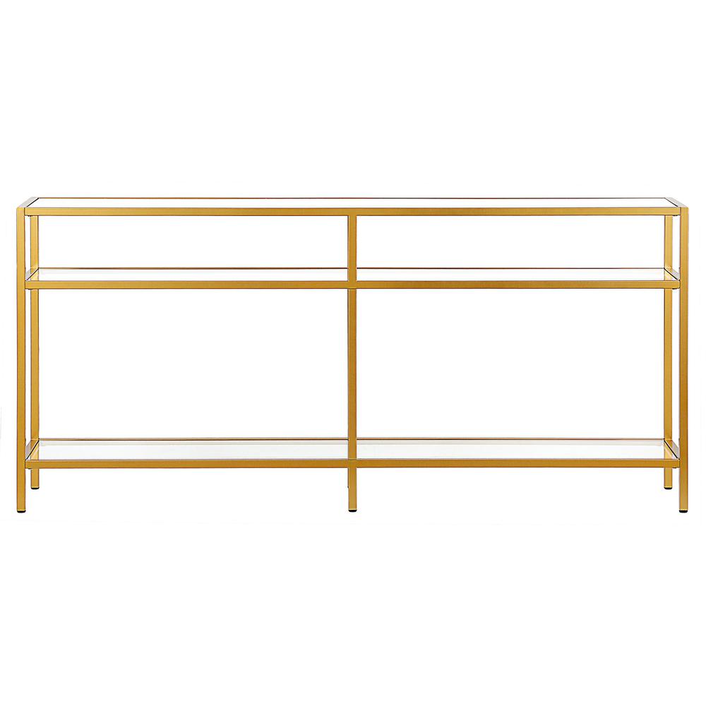 Sivil 64'' Wide Rectangular Console Table in Brass. Picture 3