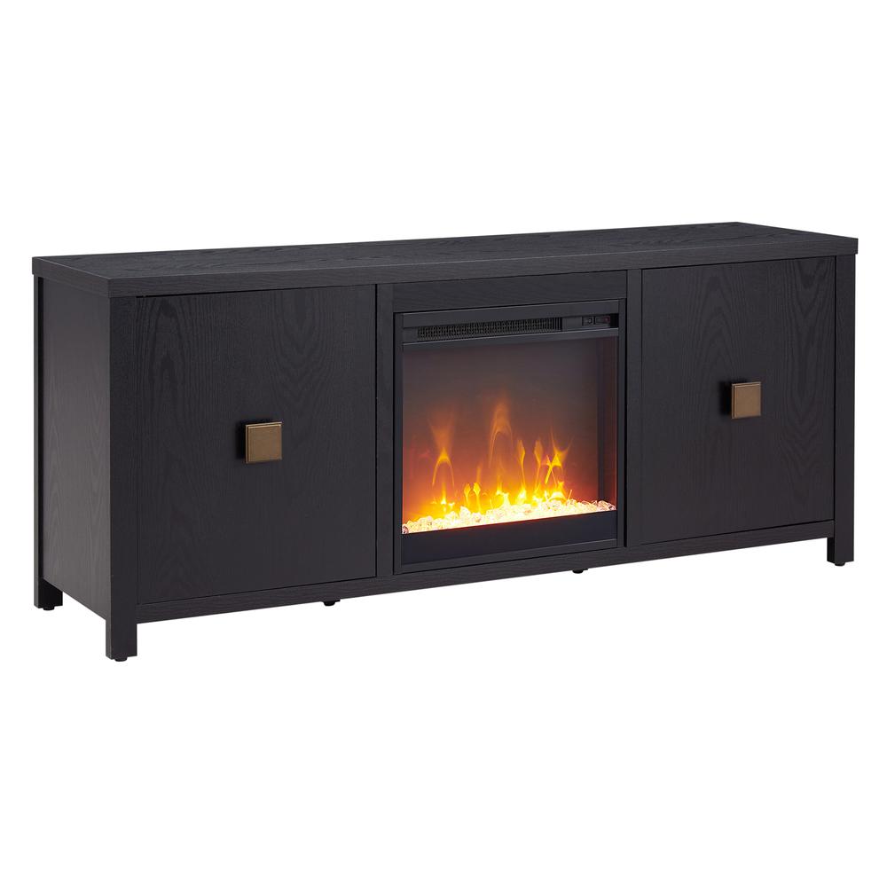 Juniper Rectangular TV Stand with Crystal Fireplace for TV's up to 65" in Black. Picture 1