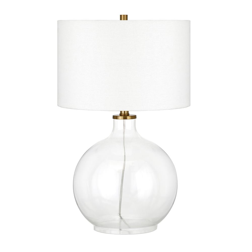 Laelia 24.75" Tall Table Lamp with Fabric Shade in Clear Glass/Brass/White. Picture 1