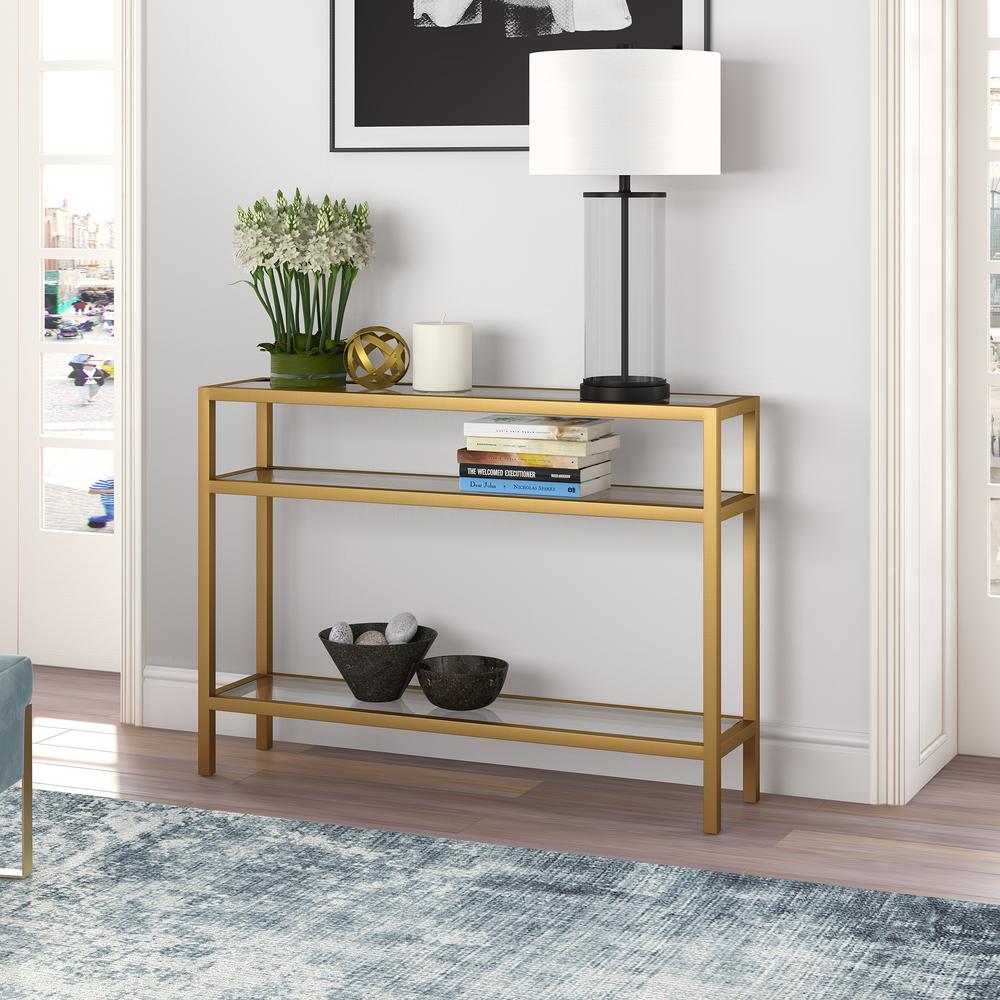 Sivil 42'' Wide Rectangular Console Table in Brass. Picture 2