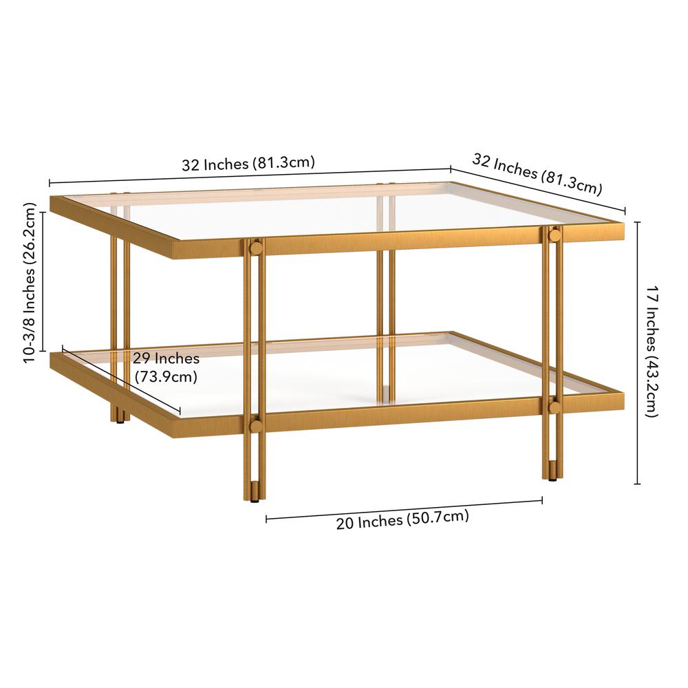 Inez 32'' Wide Square Coffee Table in Brass. Picture 5