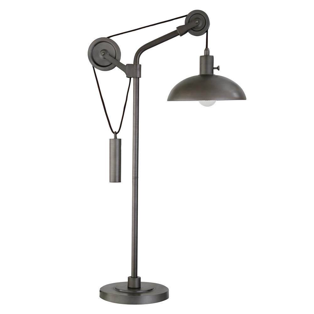 Neo 33.5" Tall Solid Wheel Pulley System Table Lamp with Metal Shade in Aged Steel/Aged Steel. Picture 1