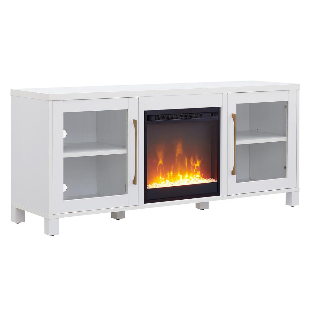 Quincy Rectangular TV Stand with Crystal Fireplace for TV's up to 65" in White. Picture 1