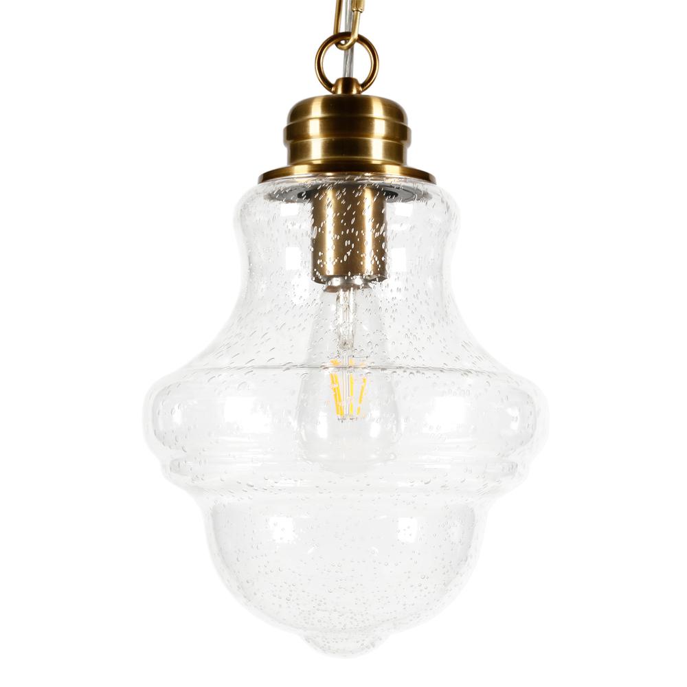 Annie 9.13" Wide Pendant with Glass Shade in Brass/Seeded. Picture 1