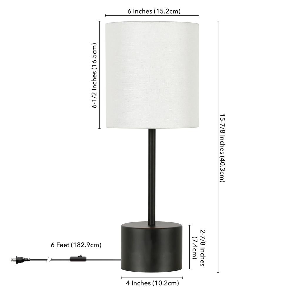 Giselle 15.75" Tall Pedestal Mini Lamp with Fabric Shade in Blackened Bronze/White. Picture 4