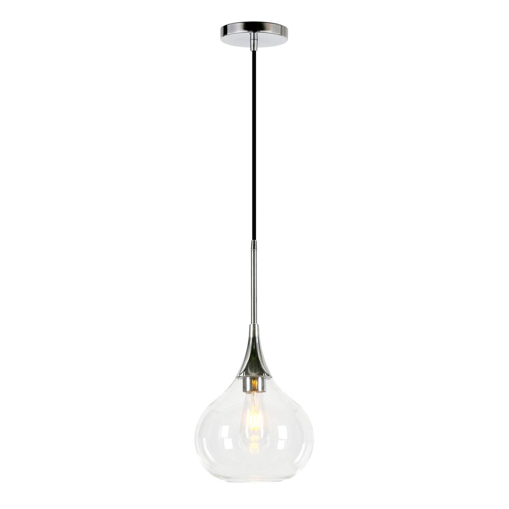 Ida 9.5" Wide Pendant with Glass Shade in Polished Nickel/Clear. Picture 3