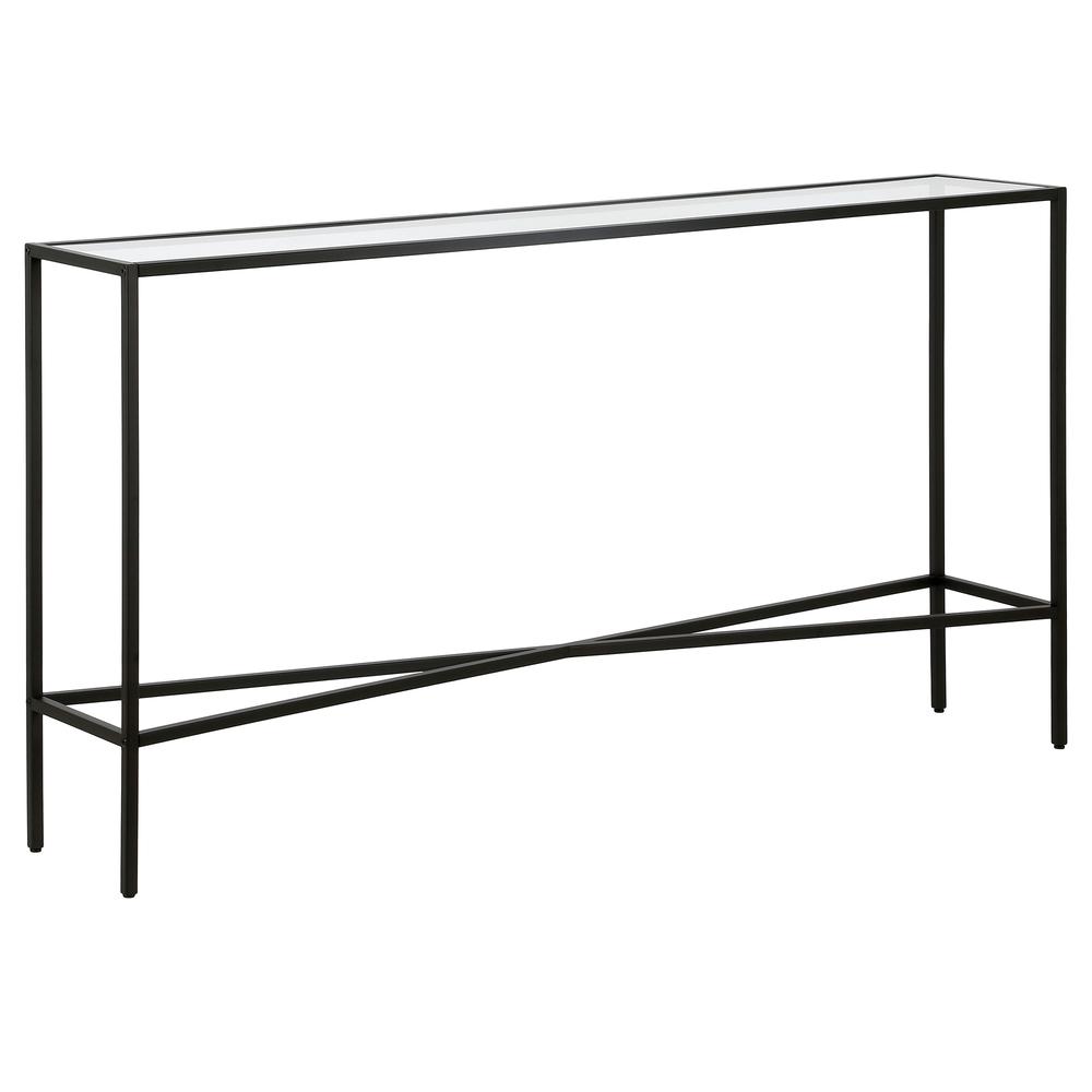 Henley 55'' Wide Rectangular Console Table with Glass Top in Blackened Bronze. Picture 1