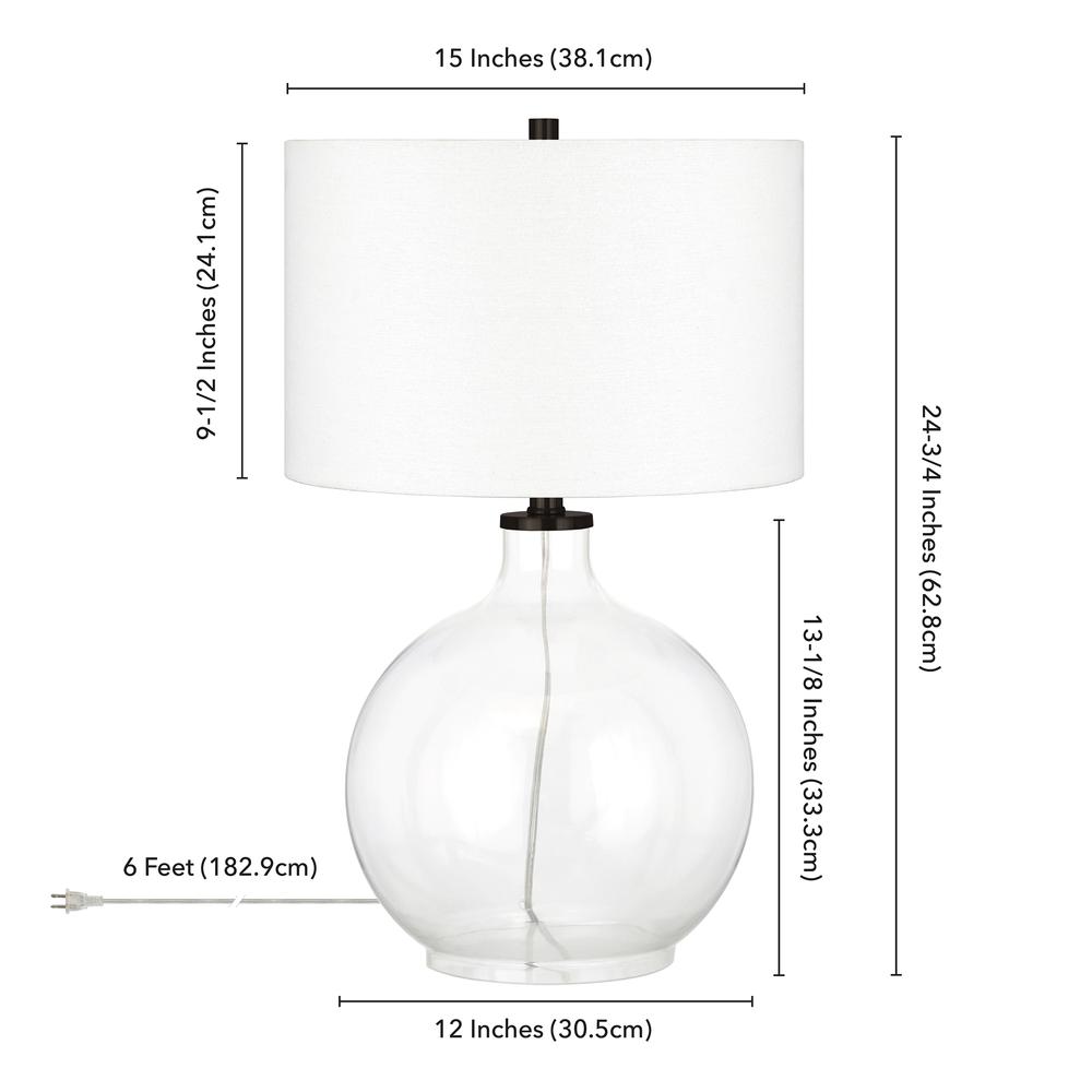 Laelia 24.75" Tall Table Lamp with Fabric Shade in Clear Glass/Blackened Bronze/White. Picture 4