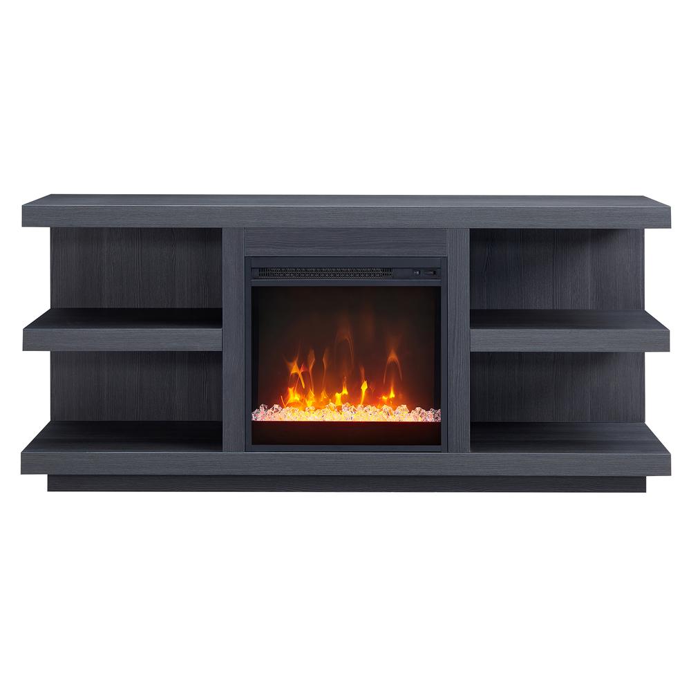 Maya Rectangular TV Stand with Crystal Fireplace for TV's up to 65" in Charcoal Gray. Picture 3