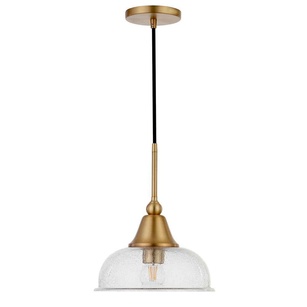 Magnolia 10.75" Wide Pendant with Glass Shade in Brass/Seeded. Picture 1