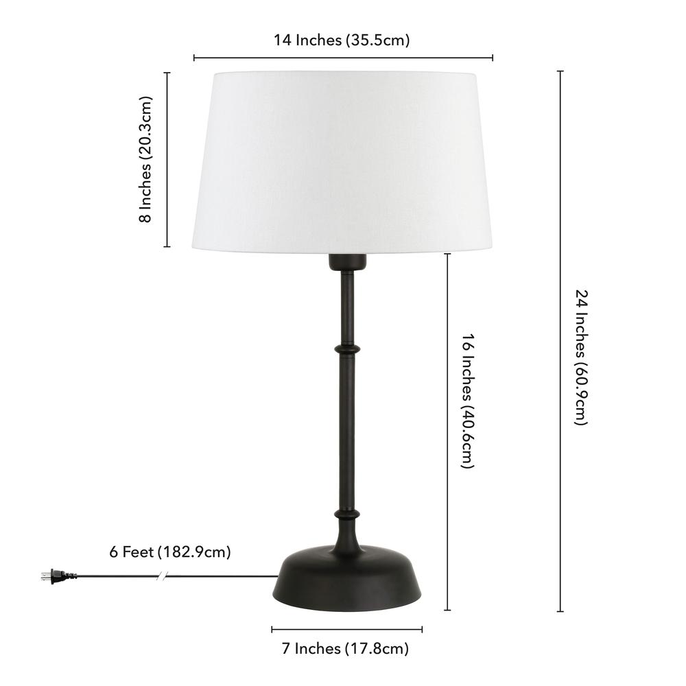 Derek 24.25" Tall Table Lamp with Fabric Shade in Blackened Bronze/White. Picture 4