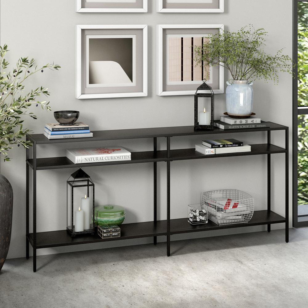 Sivil 64'' Wide Rectangular Console Table with Metal Shelves in Blackened Bronze. Picture 2