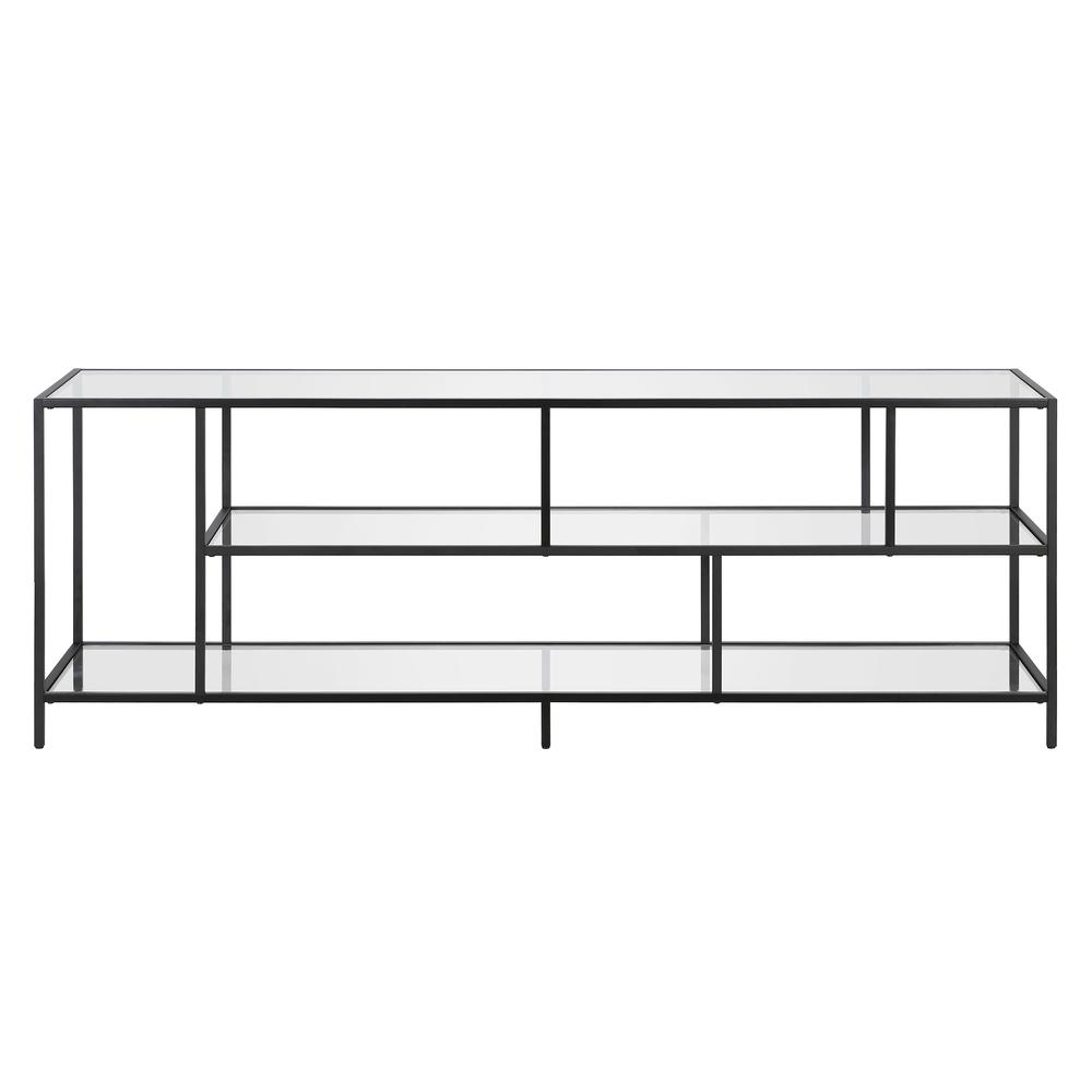 Winthrop Rectangular TV Stand with Glass Shelves for TV's up to 80" in Blackened Bronze. Picture 4