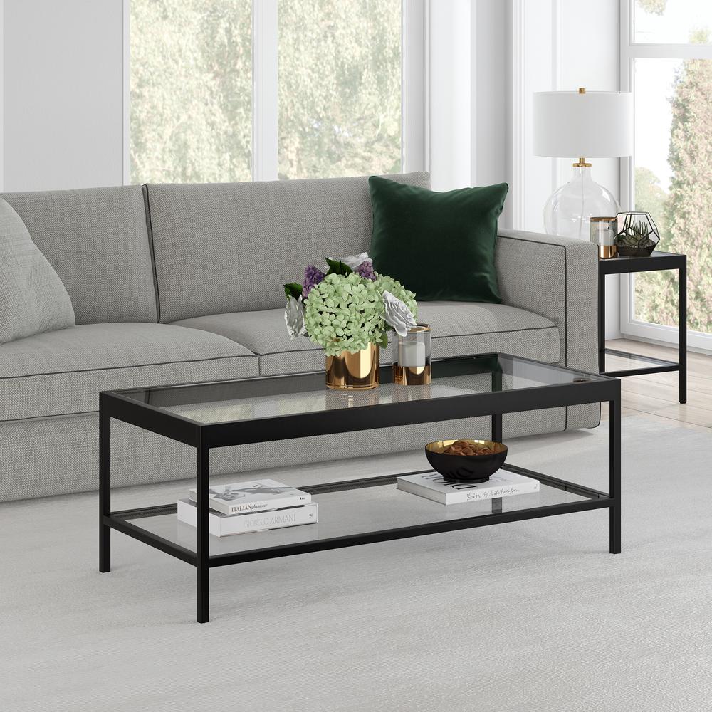 Alexis 45'' Wide Rectangular Coffee Table in Blackened Bronze. Picture 2