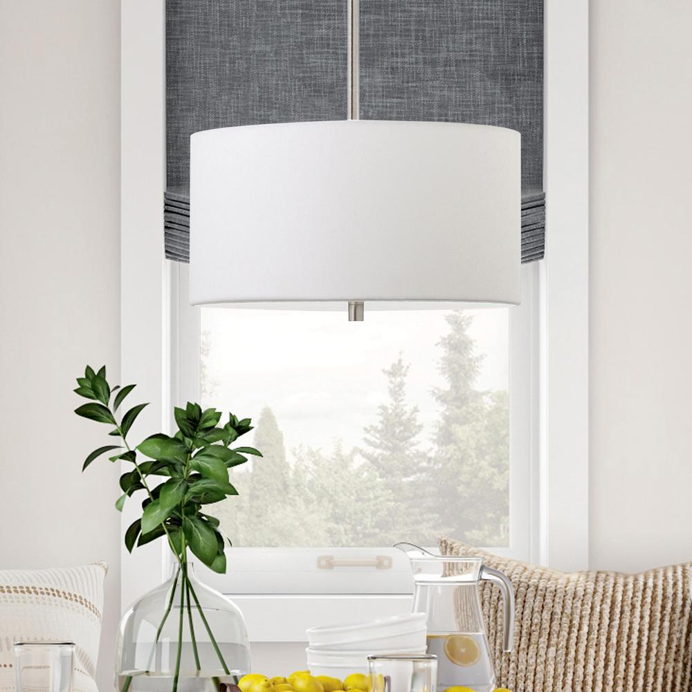 Ellis 16" Wide Pendant with Fabric Shade in Brushed Nickel /White. Picture 2