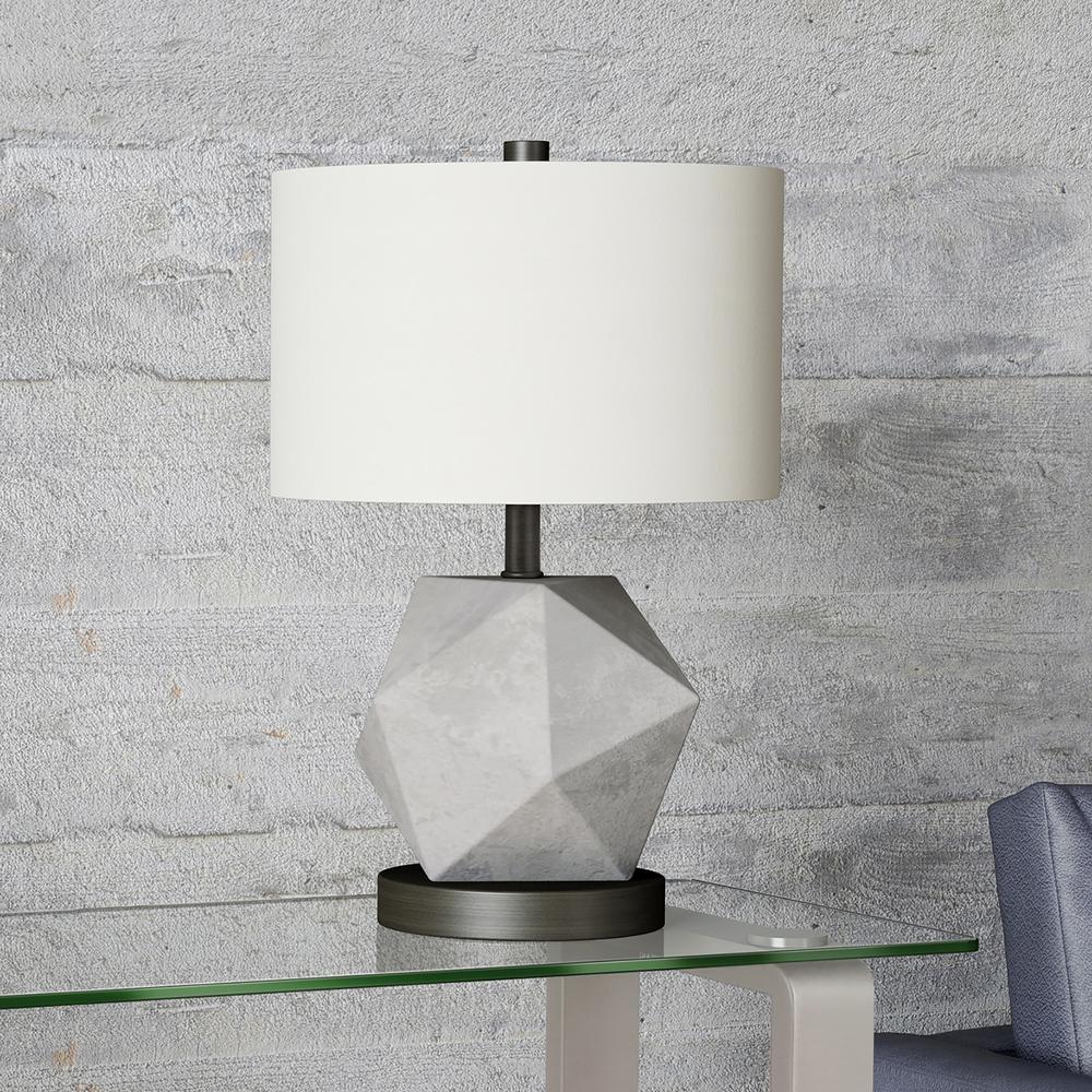 Kore 19.5" Tall Table Lamp with Fabric Shade in Concrete/Blackened Bronze/White. Picture 2