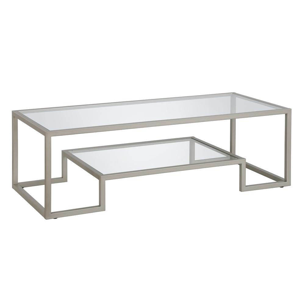 Athena 54'' Wide Rectangular Coffee Table in Satin Nickel. Picture 1