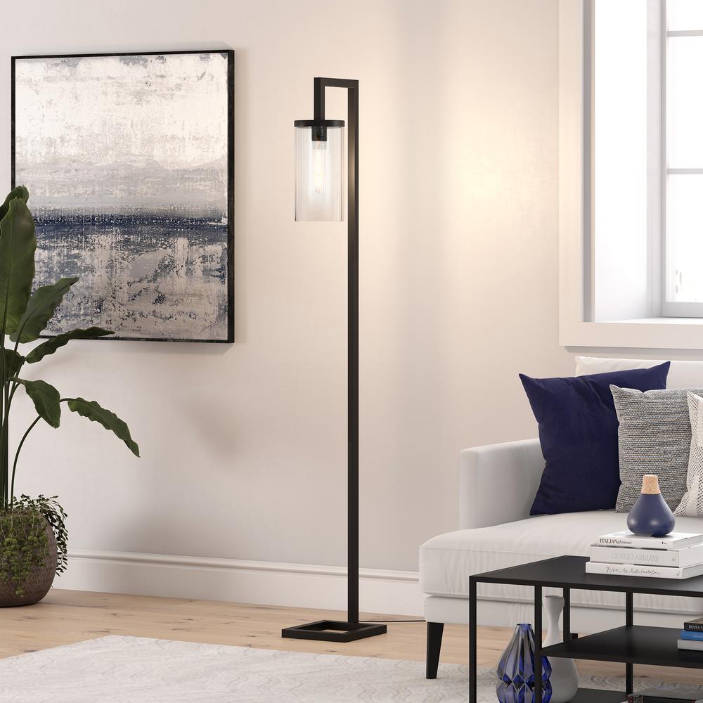 Malva 67.75" Tall Floor Lamp with Glass Shade in Blackened Bronze/Clear. Picture 4