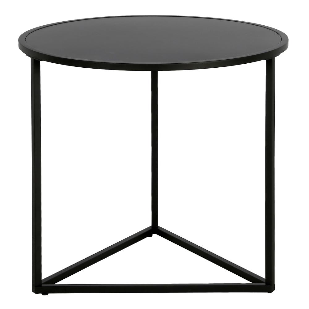 Jenson 24" Wide Round Side Table with Metal Top in Blackened Bronze. Picture 3