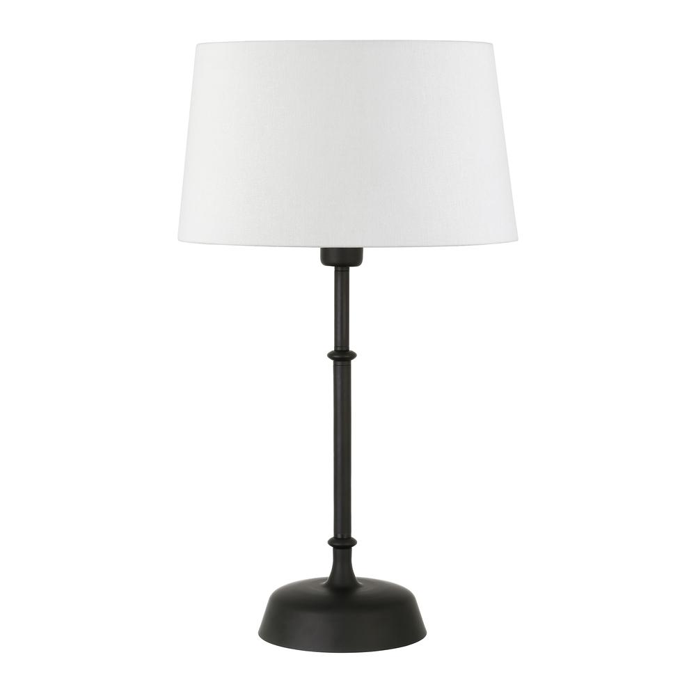 Derek 24.25" Tall Table Lamp with Fabric Shade in Blackened Bronze/White. Picture 1