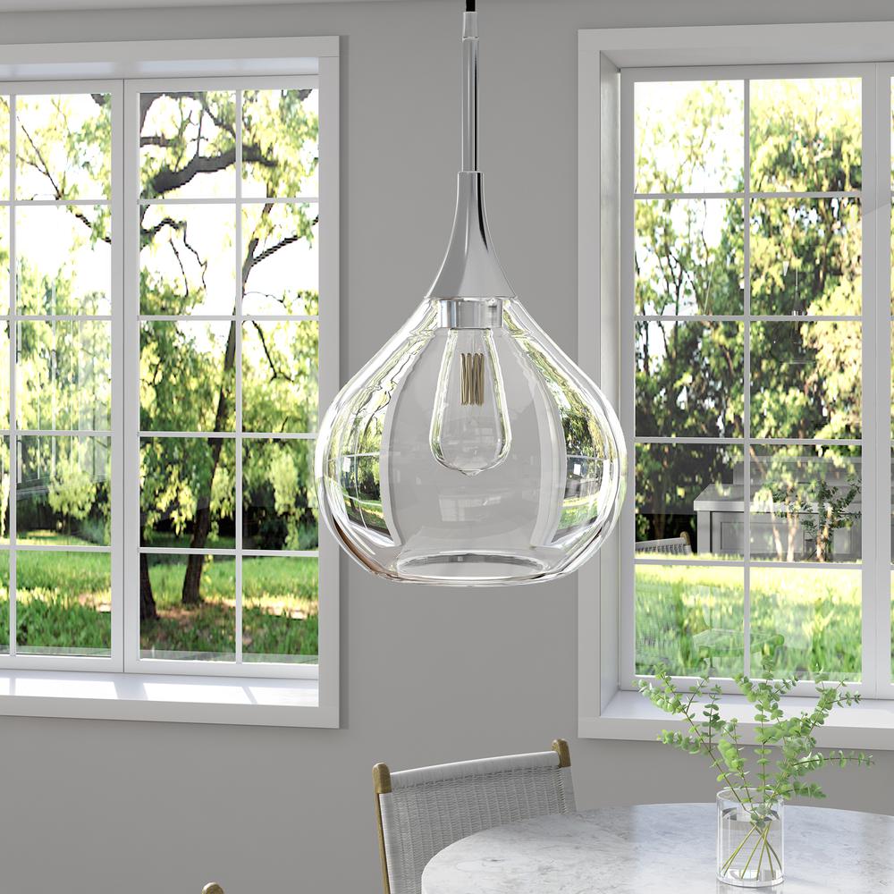 Ida 9.5" Wide Pendant with Glass Shade in Polished Nickel/Clear. Picture 2