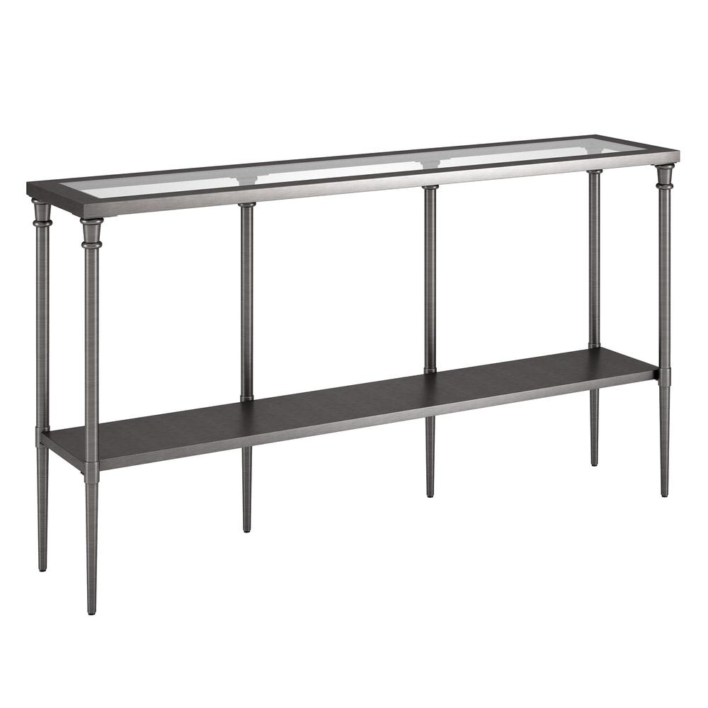 Dafna 55'' Wide Rectangular Console Table with Metal Shelf in Aged Steel. Picture 1