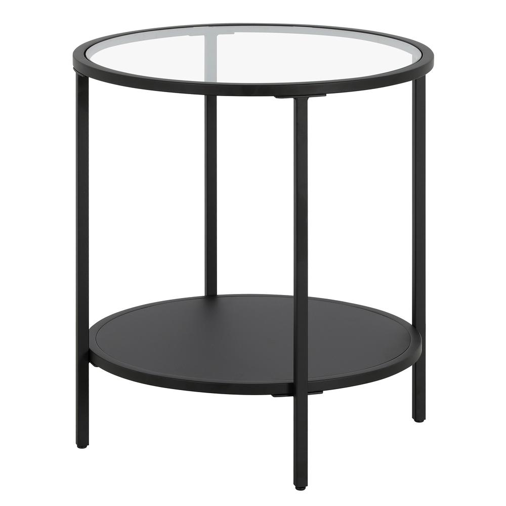 Sivil 20'' Wide Round Side Table with Metal Shelf in Blackened Bronze. Picture 1