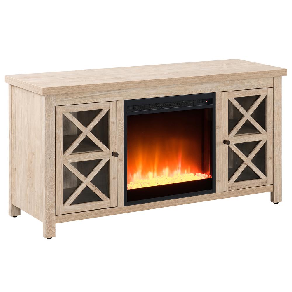 Colton Rectangular TV Stand with Crystal Fireplace for TV's up to 55" in White Oak. Picture 1