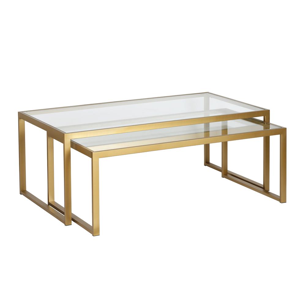 Rocco Rectangular Nested Coffee Table in Brass. Picture 1